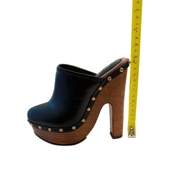 FSJ Black Studded Platform Mules with Wooden Heel NWT - Picture 8 of 10